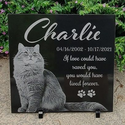 Personalized Cat Memorial Stone Granite - Engraved Grave Stone With Picture Small Headstone