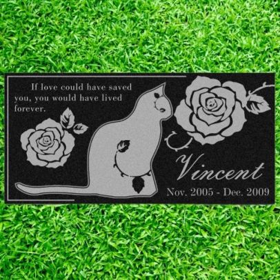 Personalized Memorial Stone Plaque for Cats - Durable & Water Proof Pet Headstone- Garden Grave Marker -Cat and Rose