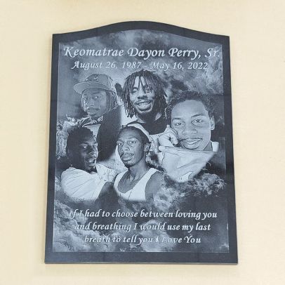 Serpentine Top Granite Headstone - Flat Grave Marker Engraved with Picture