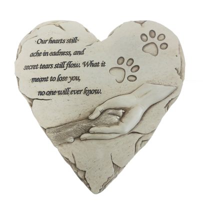 White Dog Memorial Stone,Heart-Shaped Poem and Paw in Hand Design