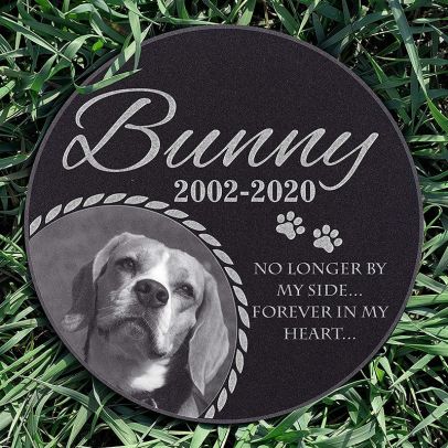 Round Personalized Dog Cat Memorial Stone with Photo Engraving Customized Granite Headstone
