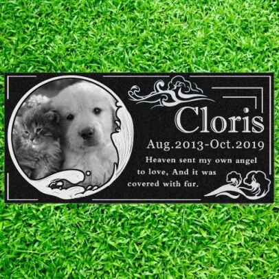 Personalized Pet Memorial Stone Granite - Engraved Grave Marker with Custom Picture - Wave